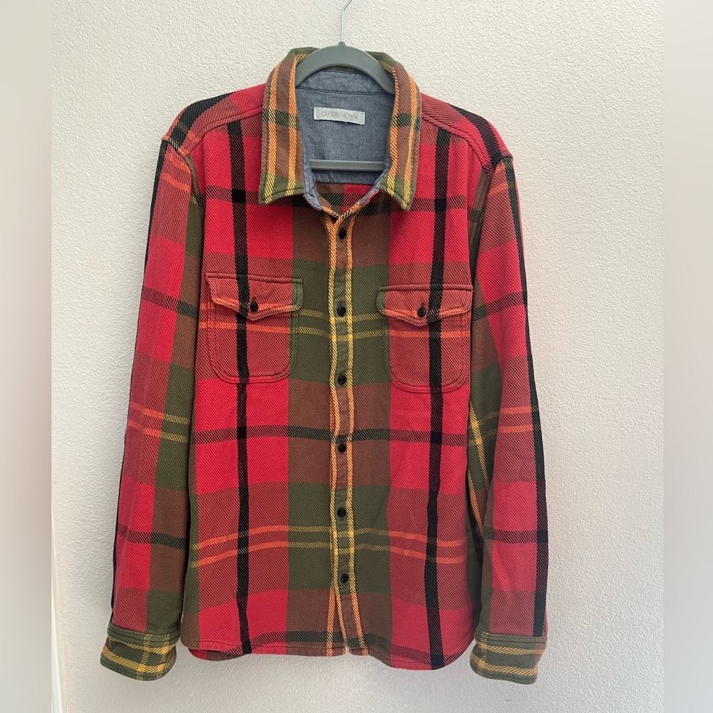 OUTERKNOWN Blanket Shirt Plaid Heavy Overshirt Red & Green Flannel Size XXL
